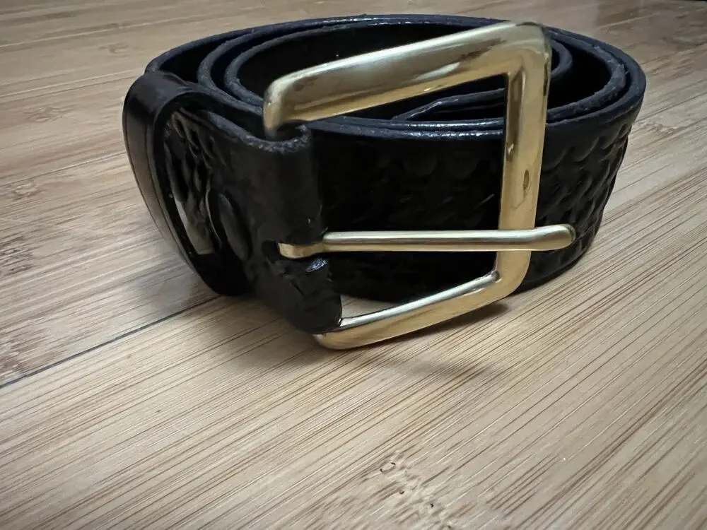JS Black Full Grain Genuine Tool Leather Belt 1 3/4 Wide Size 32 Brass Buckle